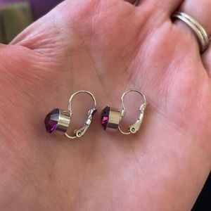 Dainty Purple Gemstone Dangle Earrings – Silver Wire, Pierced Ears